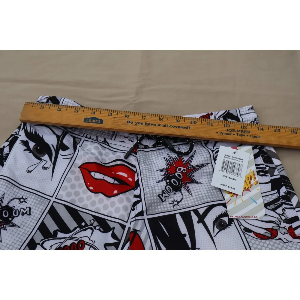Oh Snap! By Drill Clothing Co Mens Pop Art Comic Swim Trunks Red Lips Small NEW